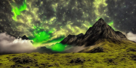 Fantasy alien planet. Mountain. 3D illustration of a fantasy alien planet.の写真素材