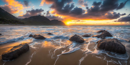 Beautiful sunset at the beach in South Africa. Long exposure.の写真素材