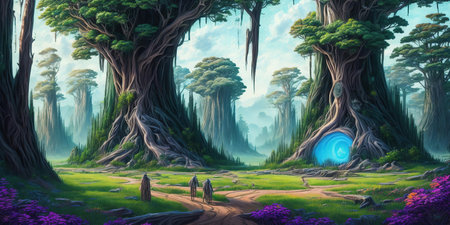 Fantasy fantasy landscape with a magical forest. 3D illustration.の写真素材
