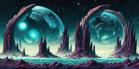 Fantasy alien planet. 3D illustration of a fantasy alien planet.の写真素材