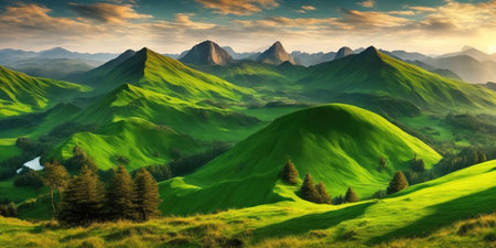 Beautiful panoramic view of the mountains in the morning.の素材