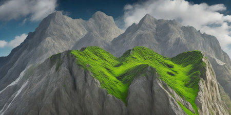 Fantasy alien planet. Mountain and sky. 3D illustration.の素材