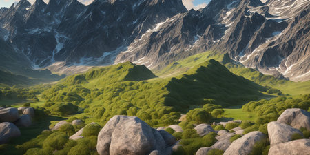 Beautiful panorama of the mountains. 3D render illustration.の素材