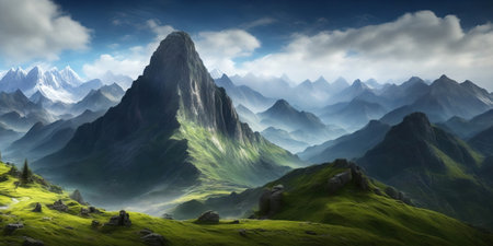 Mountain landscape. Panoramic view of the high mountains.の素材