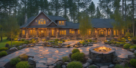 3d rendering of chalet in the forest at night.の素材