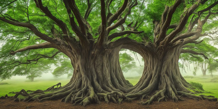 Old big tree in the jungle. 3d illustration. Nature background.の素材