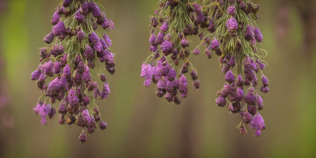 Lavender flowers on a background of green leaves in the springの素材