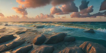 Beautiful seascape at sunset. Panoramic view.の素材