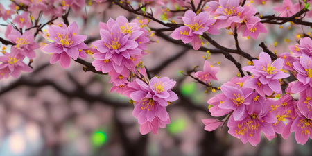 Beautiful pink sakura blossoms in spring time. Floral backgroundの素材