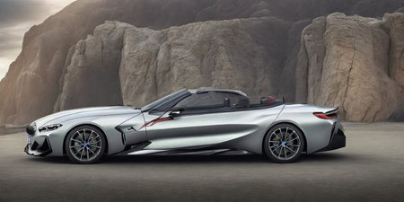 3D rendering of a brand-less generic concept car in a desert environmentの素材