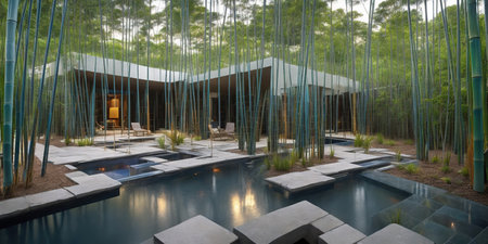 Bamboo forest and swimming pool at Arashiyama, Kyoto, Japanの素材