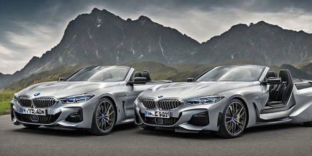 3D rendering of a brand-less generic concept car in the mountainsの素材
