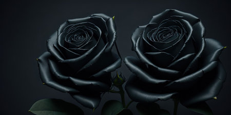 Black roses on black background, close-up. Floral background.の素材