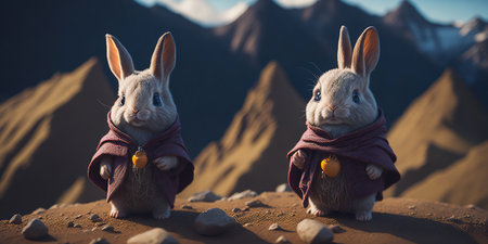 Rabbits in the desert, 3d rendering. Computer digital drawing.の素材