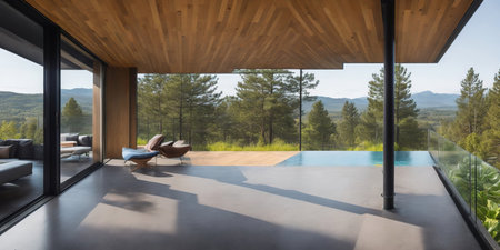 Luxury modern house, swimming pool view from the terraceの素材