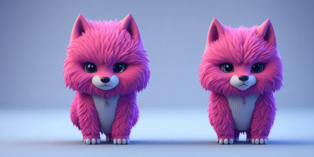 3d rendering of two cute foxes standing side by side.の素材