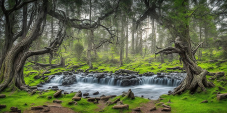 Mountain stream in the forest. Shot in a long exposure.の素材