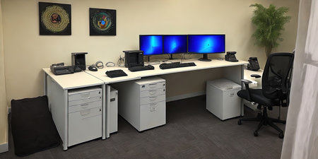 3D CG rendering of Modern Computer Workspace. High resolution image.の素材