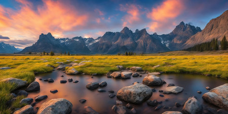 Panoramic view of Grand Teton National Park, Wyoming, USAの素材