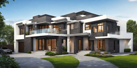 3d rendering of modern cozy house with garage for sale or rentの素材