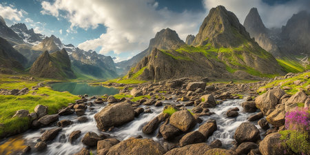 Panoramic view of Lofoten islands, Norway.の素材