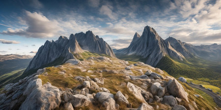 Panoramic view of the mountains in the Dolomites.の素材