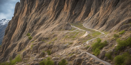 Panoramic view of the road in the mountains of Kyrgyzstanの素材