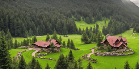 panoramic view of idyllic alpine village in summerの素材