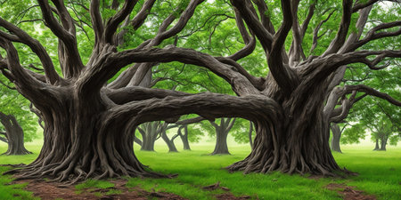 Big old tree in the forest - 3d render of nature backgroundの素材