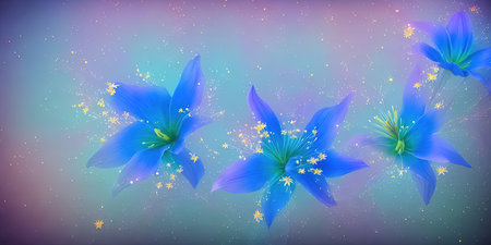 Beautiful blue lily flowers on colorful background. Vector illustration.の素材