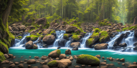 Panoramic view of beautiful waterfall in the forest, Thailand.の素材