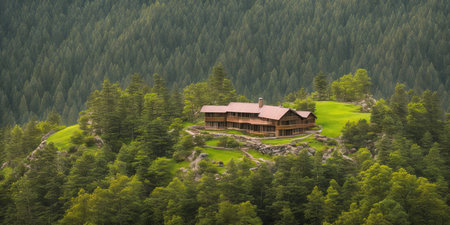 Wooden house on the hill in the Carpathian Mountains.の素材