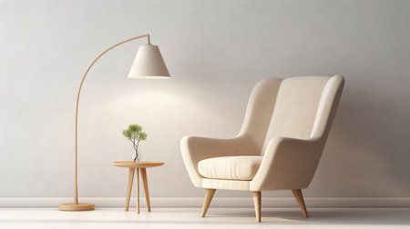 Modern living room with armchair and lamp. 3d render.の素材