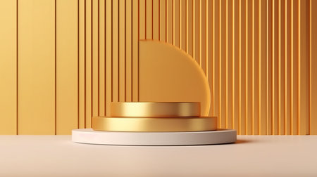 3d render of golden podium for product presentation. Abstract background.の素材