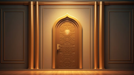 golden door in classic interior. 3d rendering and illustration.の素材
