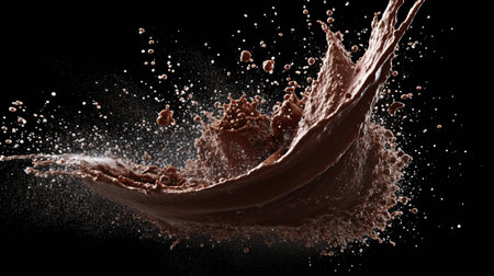 splash of chocolate isolated on black background. 3d rendering.の素材