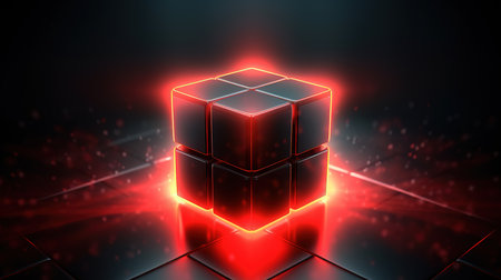 3d rendering of an abstract background with a glowing cube in the middleの素材