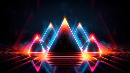 3D abstract background with neon lights. neon tunnel, empty space. 3d illustrationの素材