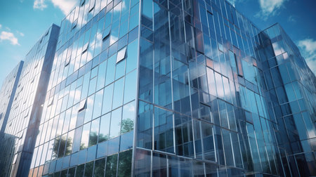 Glass wall of modern office building. Business background. 3d renderingの素材