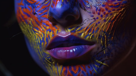 Close-up portrait of a beautiful woman with creative make-upの素材