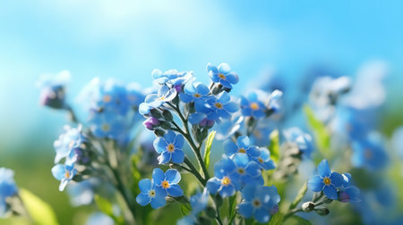 Beautiful forget-me-not flowers outdoors on sunny day, closeupの素材