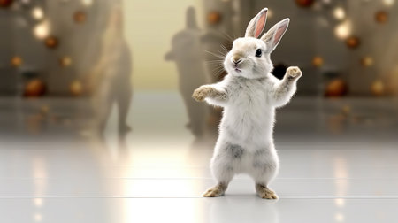 Cute little white rabbit on the floor. Easter concept. 3d renderingの素材