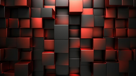 Abstract red and black cubes background. 3d rendering, 3d illustration.の素材