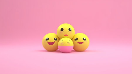 3d rendering of emojis with happy faces on pink backgroundの素材
