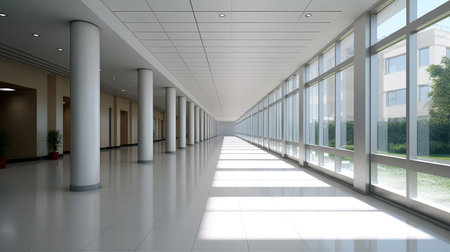 Interior of a modern office building. 3D rendered image.の素材
