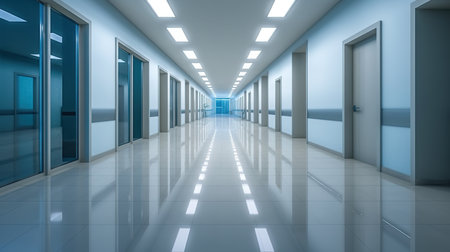 Interior of a modern hospital corridor. 3D rendered illustration.の素材