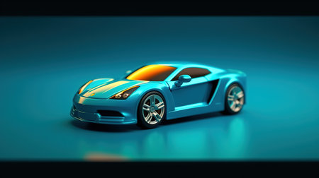Blue sports car on a blue background. 3d render image.の素材