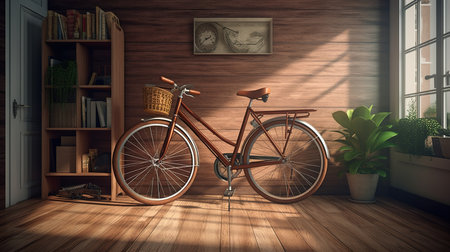 Bicycle in the interior of the room. 3D rendering.の素材