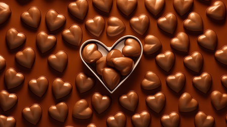 Chocolate hearts on orange background. Valentine's day concept. 3D Renderingの素材