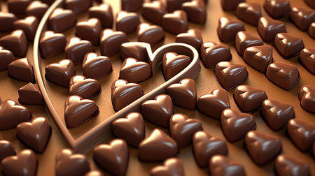 Chocolate hearts on a brown background. 3d render illustration.の素材